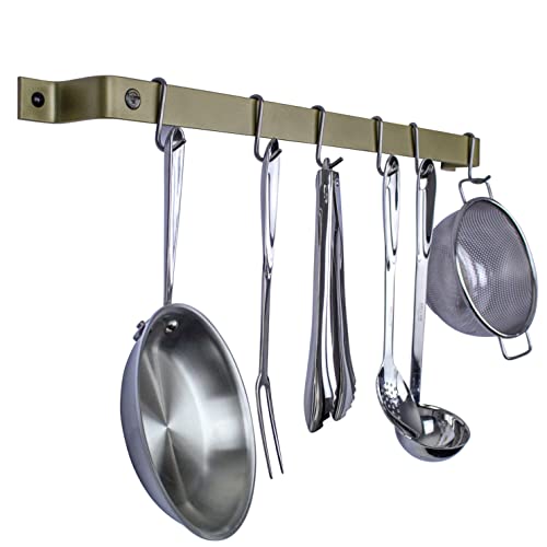 Enclume Handcrafted 30" Easy Mount, 6 Hooks, Brass Wall Rack