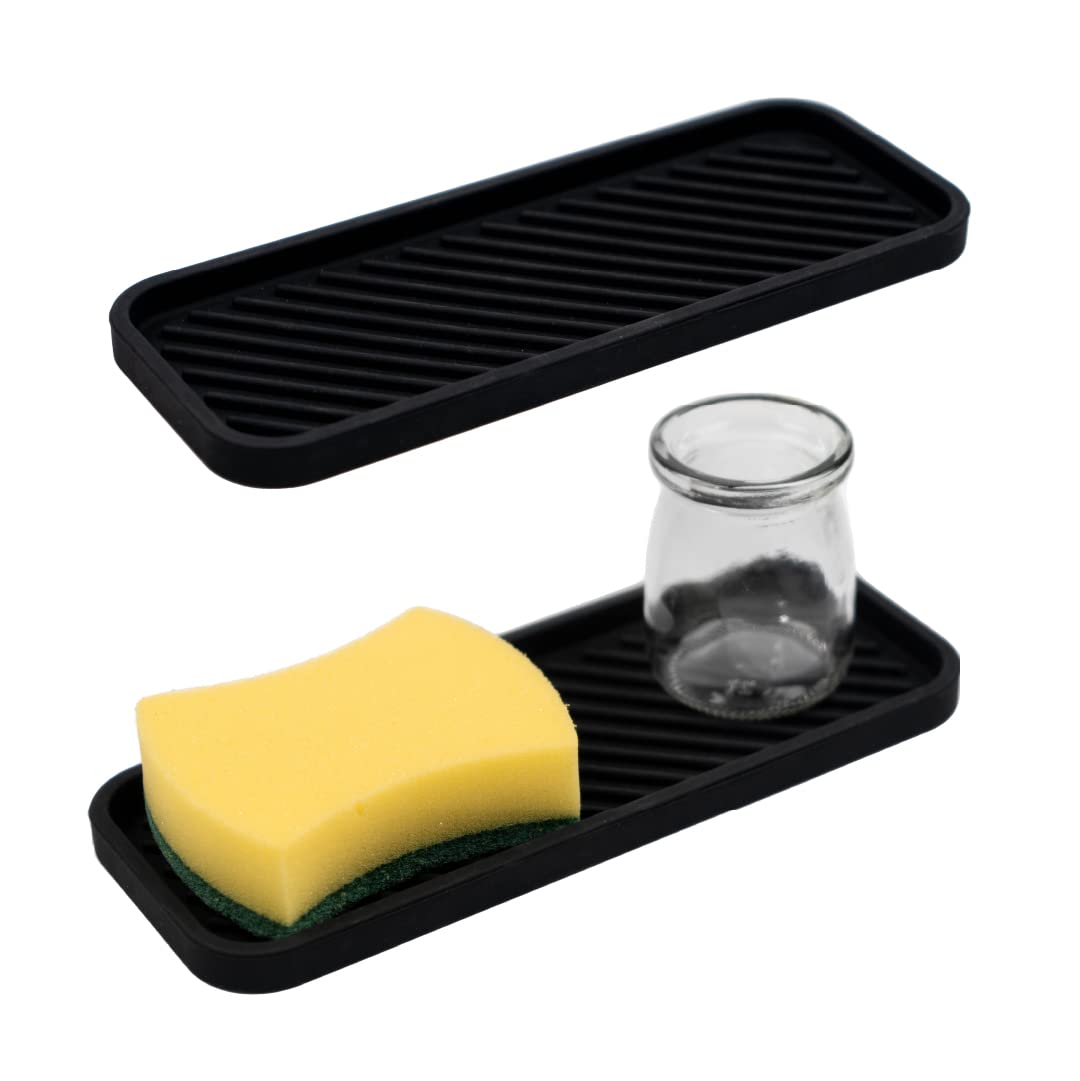 2 Pack Silicone Sink Organizer - Keep Your Kitchen and Bathroom Tidy and Organized (Black)