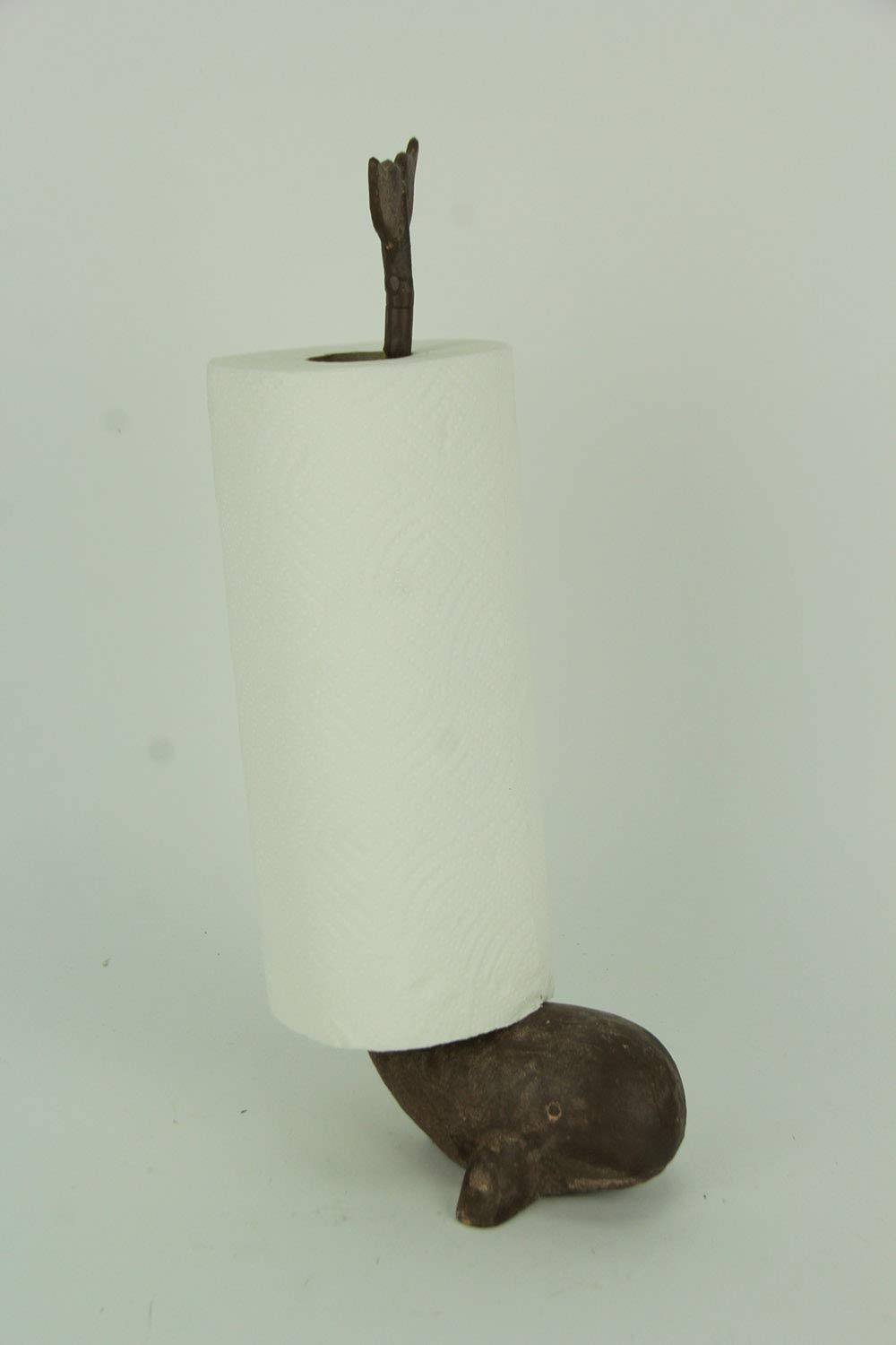 Rustic Brown Cast Iron Long Tail Whale Paper Towel Holder