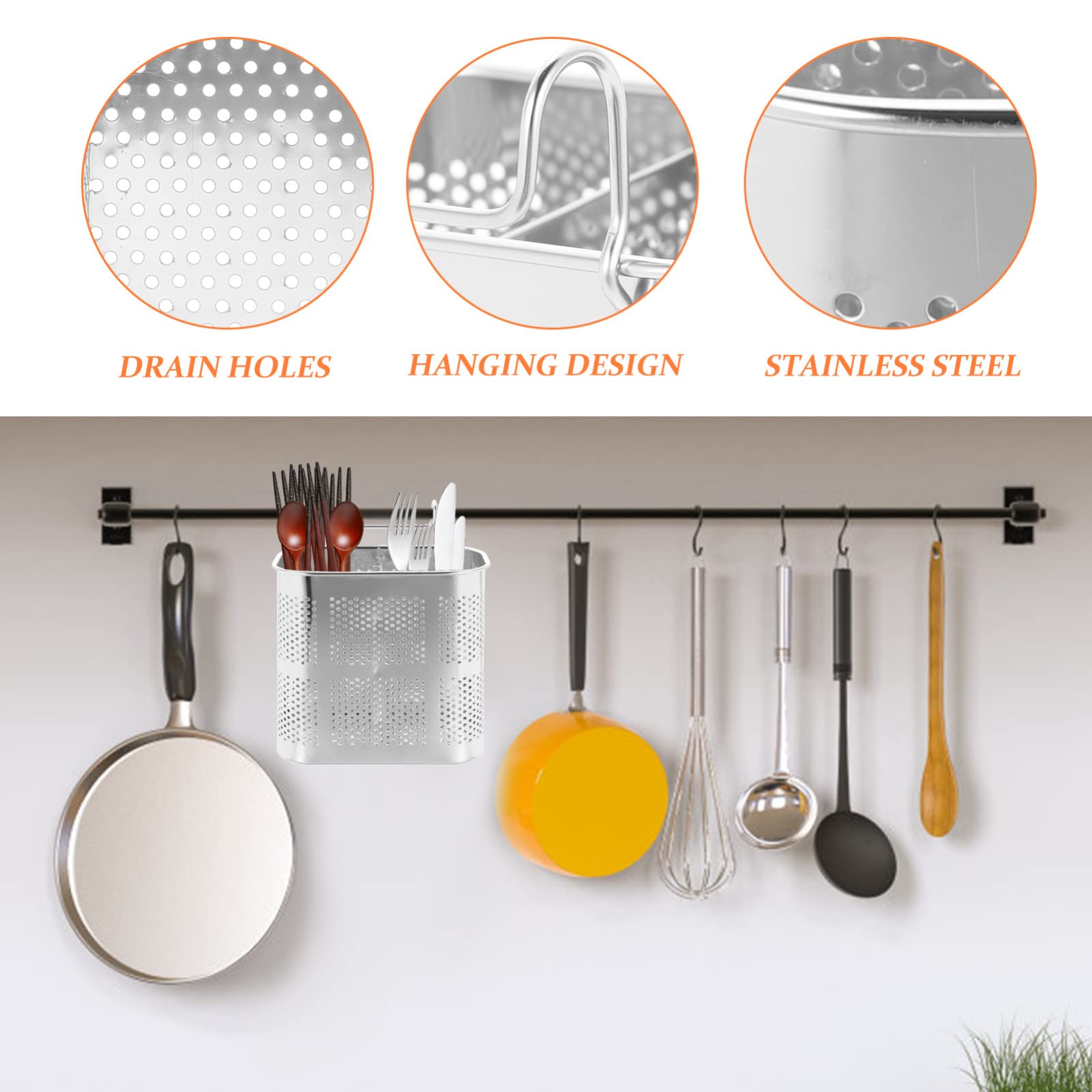 UPKOCH Stainless Steel Utensil Silverware Holder Organizer Drying Rack Basket Holder with Hooks Chopstick Holder for Dishwasher