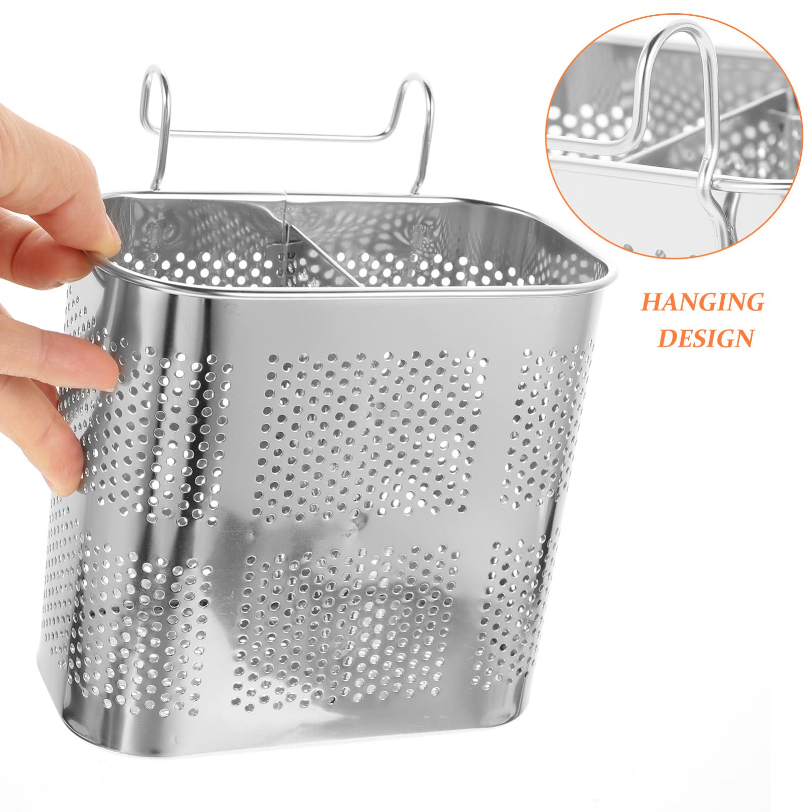 UPKOCH Stainless Steel Utensil Silverware Holder Organizer Drying Rack Basket Holder with Hooks Chopstick Holder for Dishwasher