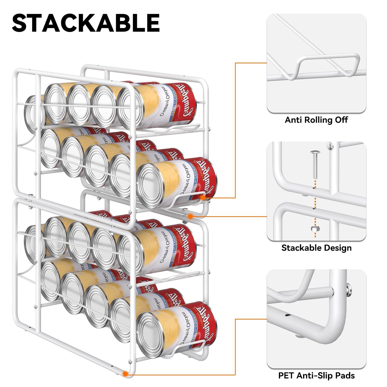 MOOACE 4 Pack Can Dispenser Rack, Stackable Can Storage Organizer Holder for Canned food Kitchen Cabinet Pantry Countertop, White