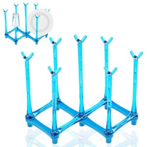 pctc retractable cup drying rack, drinking glass and sports bottle drainer stand, plastic bag dryer and mug tree with non-slip bottom for kitchen countertop (blue)