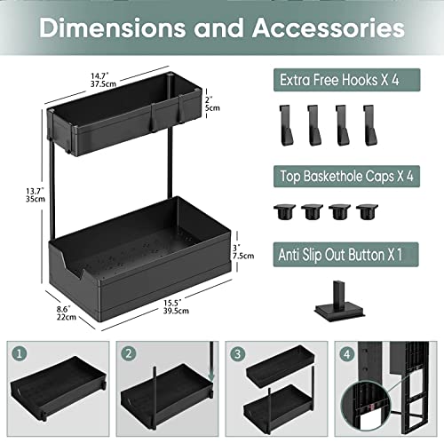 L-Shape Under Sink Organizer and Storage, 2 Tier Sliding Drawer Bathroom Organizers, Multi-purpose Under Kitchen Cabinet Narrow Space Storage Shelf Laundry Room Organization (2 Pack)