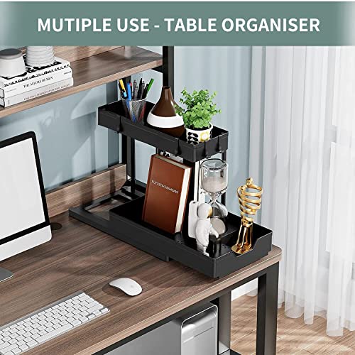 L-Shape Under Sink Organizer and Storage, 2 Tier Sliding Drawer Bathroom Organizers, Multi-purpose Under Kitchen Cabinet Narrow Space Storage Shelf Laundry Room Organization (2 Pack)