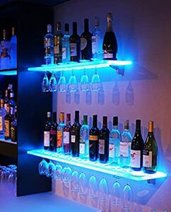 liquor bottle display shelf, 2 pack bar shelves for liquor bottles 36 in led bar shelf floating lighted led shelves commercial illuminated bar home wall mounted racks with remote control (36)