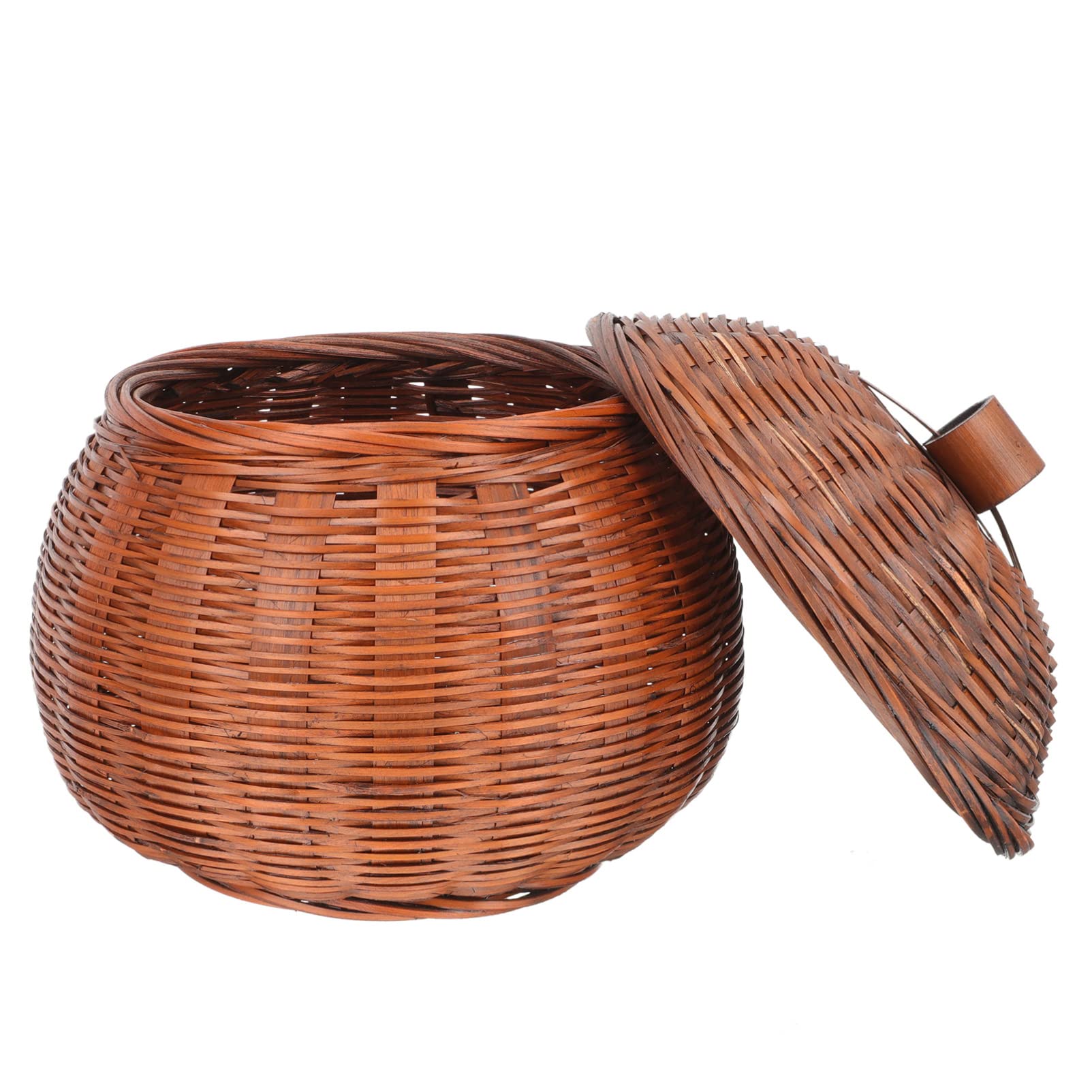 Cabilock Wicker Woven Basket Mini Rattan Storage Basket Pumpkin Shaped Round Rattan Boxes with Lid Hand- Woven Organizer Bin Pot Container for Snacks Gobang Chess Egg Fruit