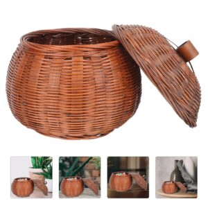 Cabilock Wicker Woven Basket Mini Rattan Storage Basket Pumpkin Shaped Round Rattan Boxes with Lid Hand- Woven Organizer Bin Pot Container for Snacks Gobang Chess Egg Fruit