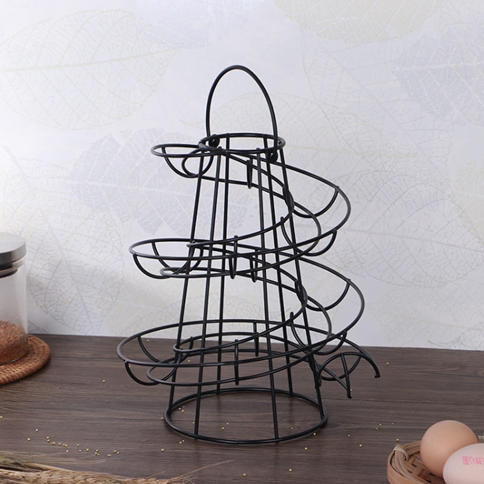 FAMKIT Egg Skelter Dispenser Rack Spiral Design Metal Egg Skelter Freestanding Wire Chicken Egg Storage Organizer Display Holder