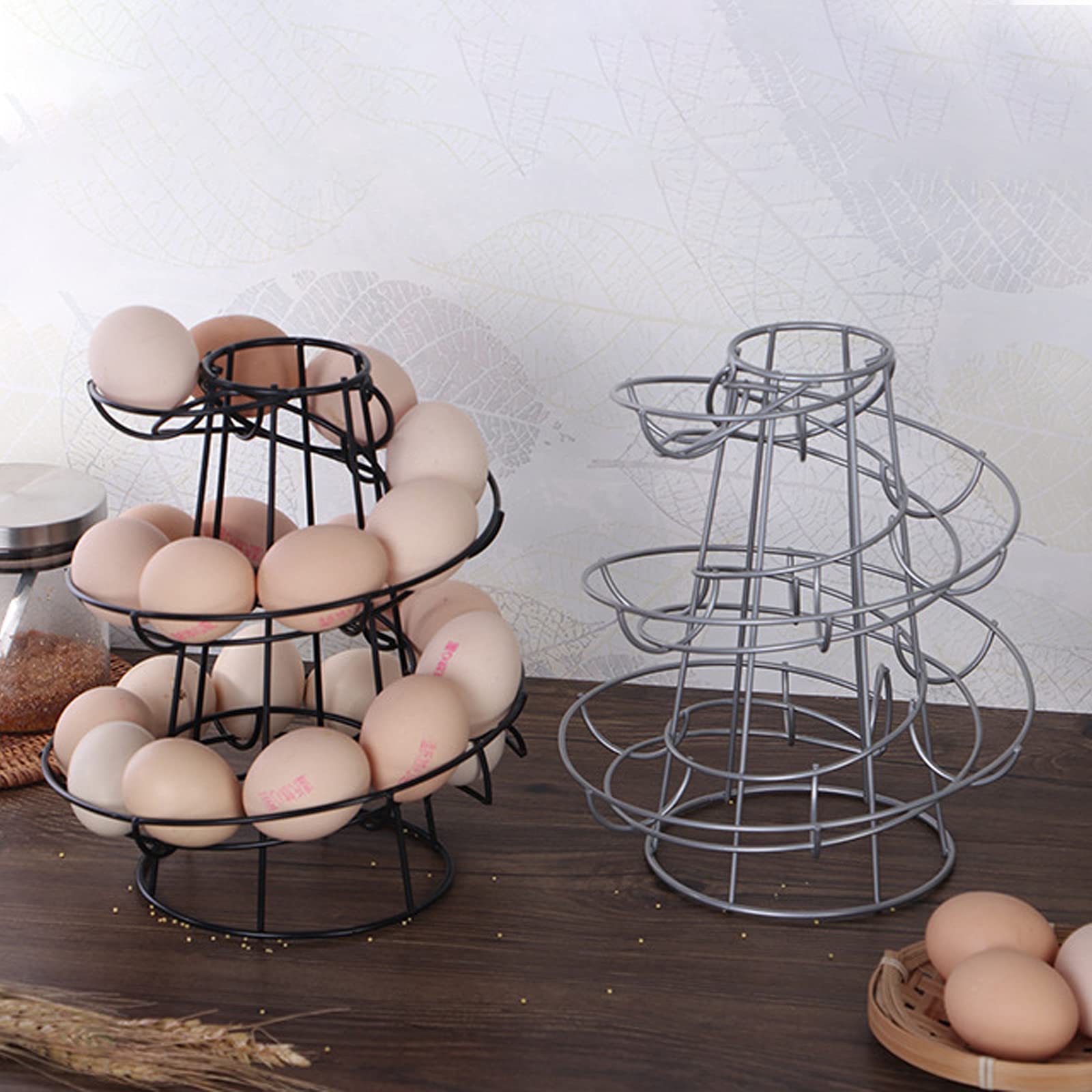 FAMKIT Egg Skelter Dispenser Rack Spiral Design Metal Egg Skelter Freestanding Wire Chicken Egg Storage Organizer Display Holder