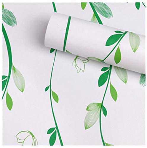 ZAMNEA 17.8 x 78 Inches Self-Adhesive Shelf Liner, Self Adhesive Shelf Liner Dresser Drawer Paper Wall Sticker Home Decoration,Green Leaf