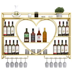 litfad modern wall mounted wine rack metal wine bottle & glass rack iron display stand wine holder with shelves - 1 piece gold heart shape