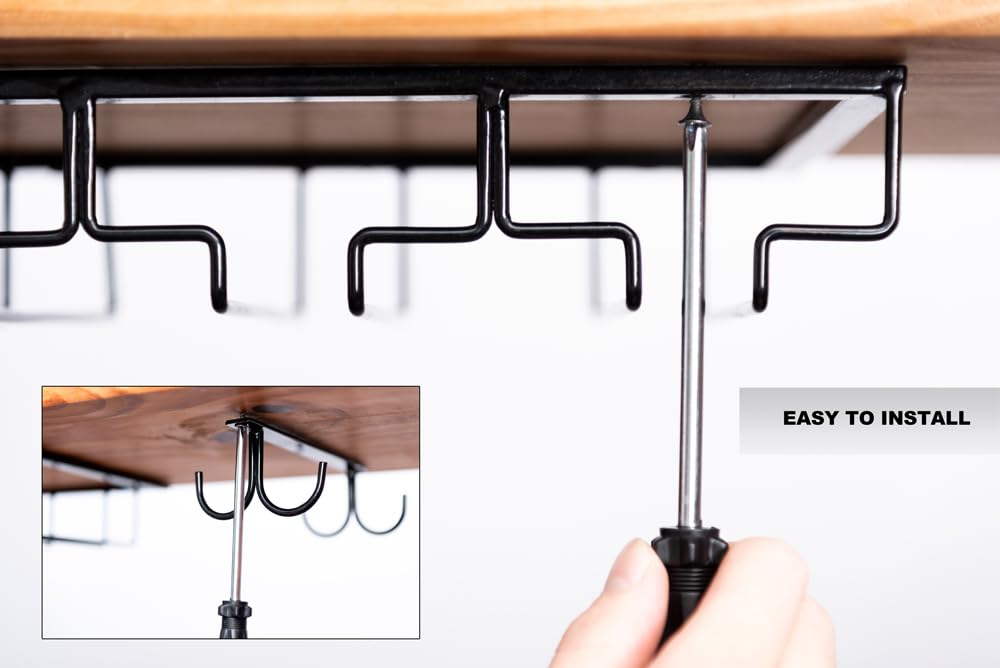 Set of 1 Wine Glass Holder and 1 Drying Mug Hook - Wine Glass Rack for Easy Storage and Organization - Stylish and Sturdy Wine Glass Rack Under Cabinet - Enjoy Your Wine Glass Hooks!