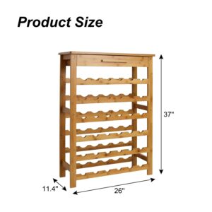 Kinfant Wine Rack Bamboo Liquor Cabinet - 36 Bottle Wine Storage Shelf Displayer Standing Floor 6 Shelves with Drawer