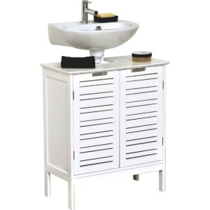 evideco french home goods miami white wooden floor cabinet - ideal for wall-mounted & vessel sink storage, modern shutter doors, ample space, excludes pedestal fit