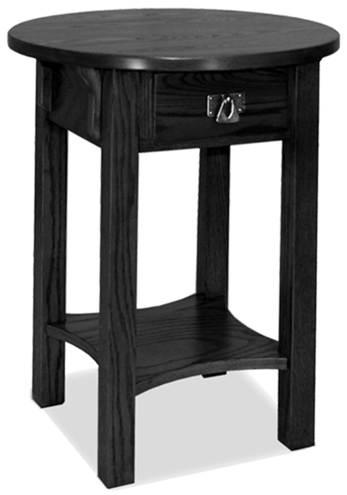 Leick Home 9056-SL Mission One Drawer Anyplace Round Side Table with Shelf, Slate 18 in x 18 in x 24 in