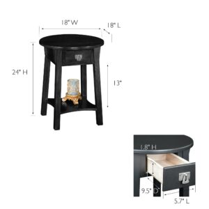 Leick Home 9056-SL Mission One Drawer Anyplace Round Side Table with Shelf, Slate 18 in x 18 in x 24 in