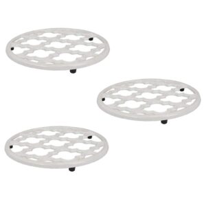 Home Basics Lattice Collection | Made from Cast Iron | 3 Trivets | 1 Paper Towel Holder | Complete Your Kitchen | White