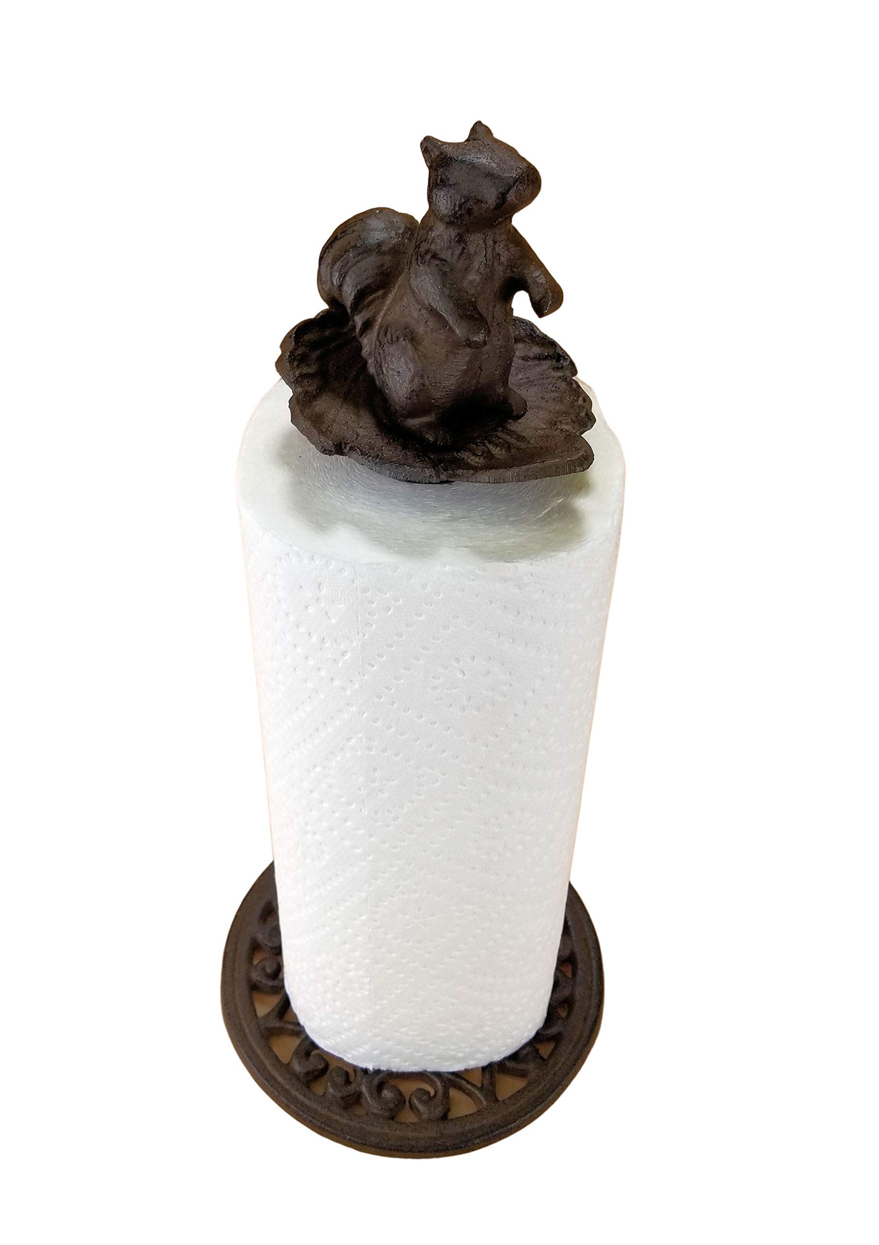 Squirrel in Leaf Paper Towel Holder Countertop Rustic Brown Cast Iron and Aluminum