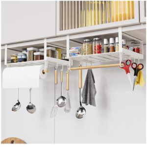 2 packs hanging pull out drawer basket,lower rack basket, slide down cabinet storage rack basket, space saving kitchen counter, sideboard, under desk, bookshelf closet,white