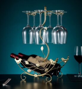 cicodonagift wine rack and wine glass holder-hold 2 wine bottles and 6 glasses-perfect for home kitchen decor & kitchen storage rack