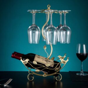 CicodonaGift Wine Rack and Wine Glass Holder-Hold 2 Wine Bottles and 6 Glasses-Perfect for Home Kitchen Decor & Kitchen Storage Rack