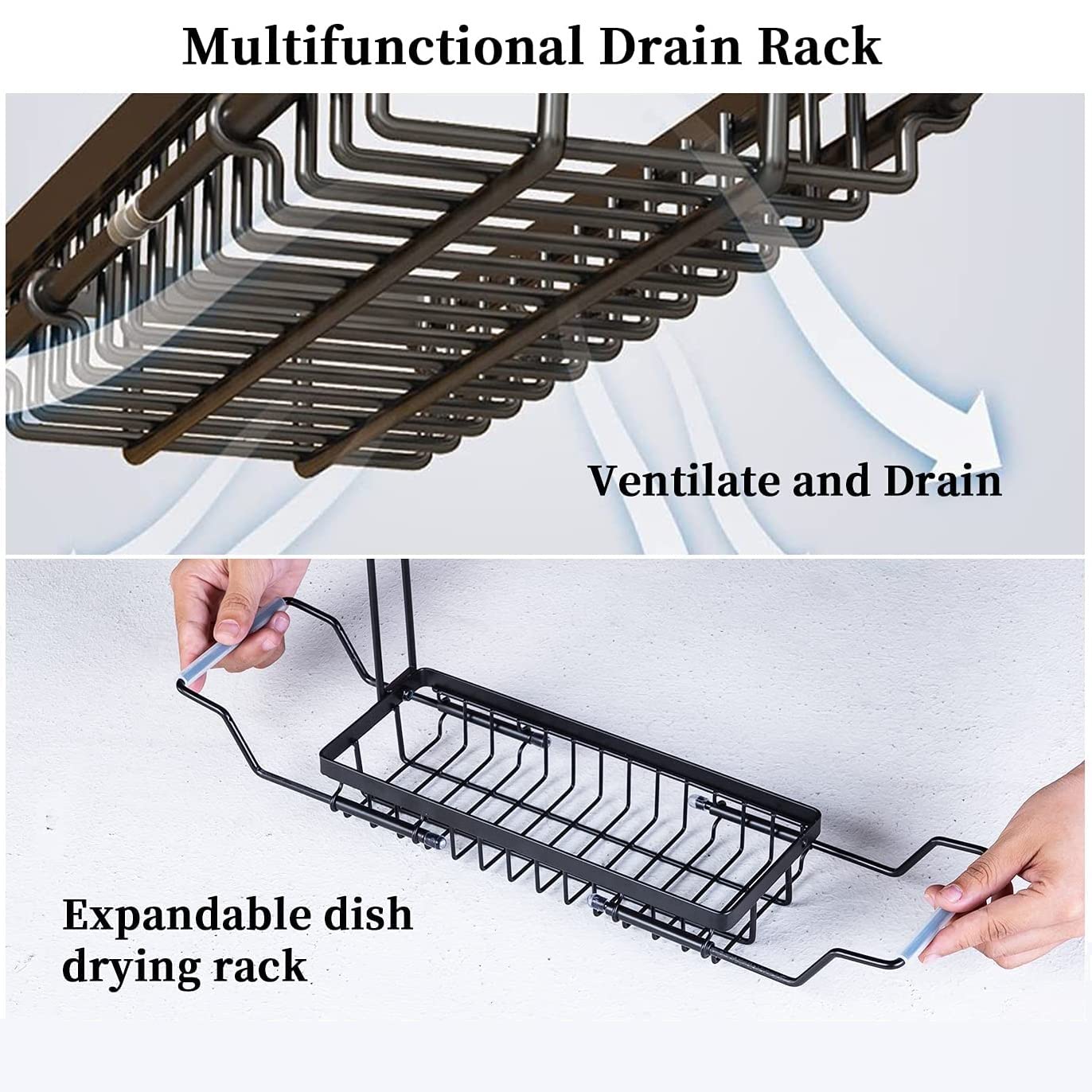 USDGTKN Sponge Holder for Kitchen Sink Caddy, Stainless Steel Telescopic Sink Storage Rack Holder