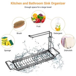 USDGTKN Sponge Holder for Kitchen Sink Caddy, Stainless Steel Telescopic Sink Storage Rack Holder