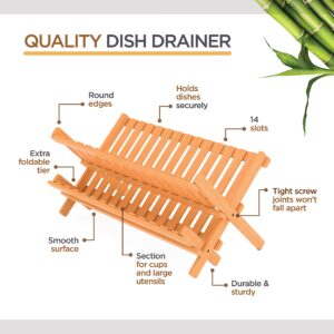 Collapsible Dish Drying Rack and Expandable Bamboo Silverware Organizer