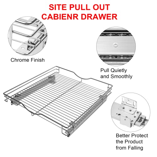 SITE Pull Out Cabinet Organizer 20" W x 21" D Heavy Duty Under Kitchen Cabinet Sliding Shelf, Requires At Least 22” Cabinet Opening, Chrome Finish