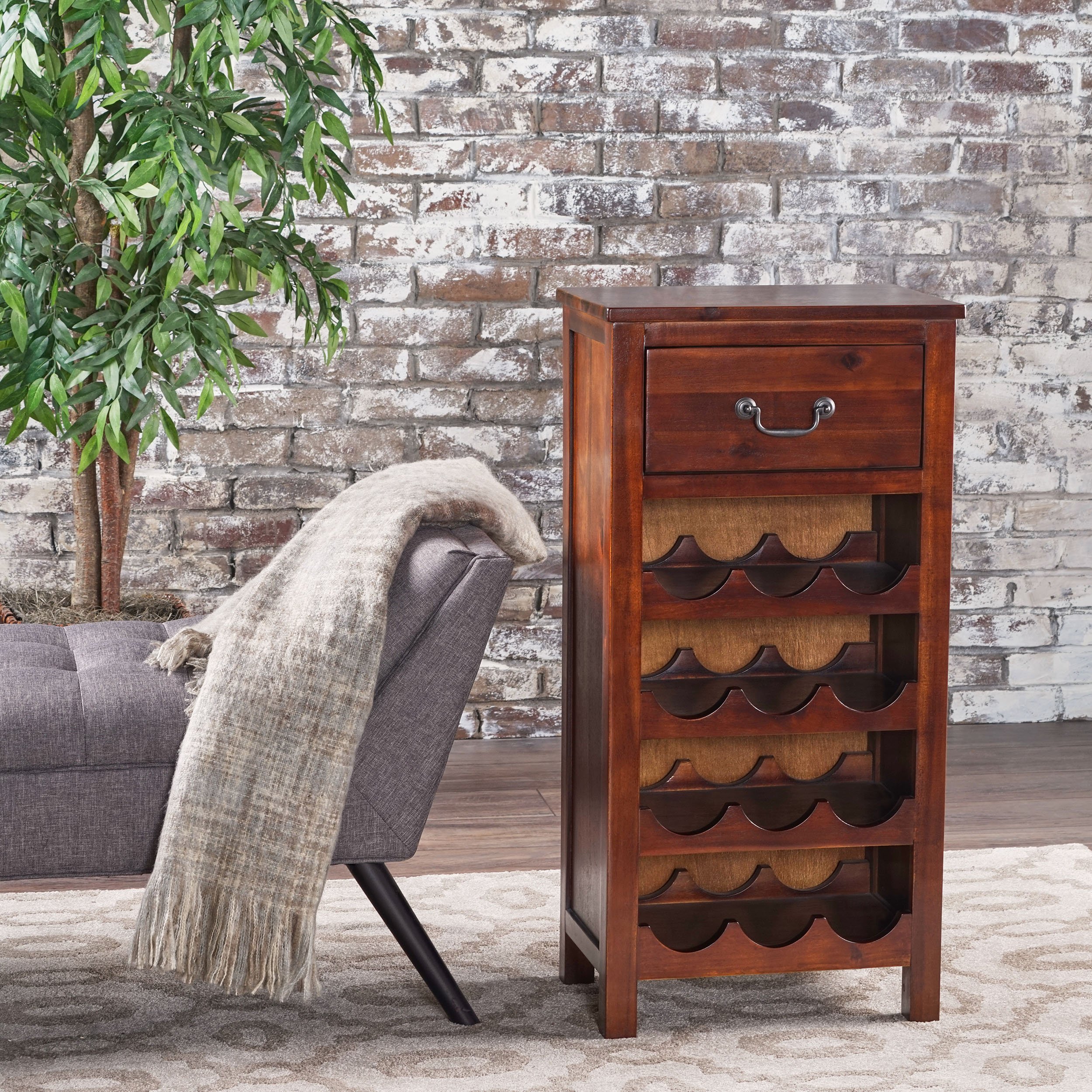 Christopher Knight Home Eirinn Acacia Wood with Faux Wood Overlay Wine Rack, Dark Oak