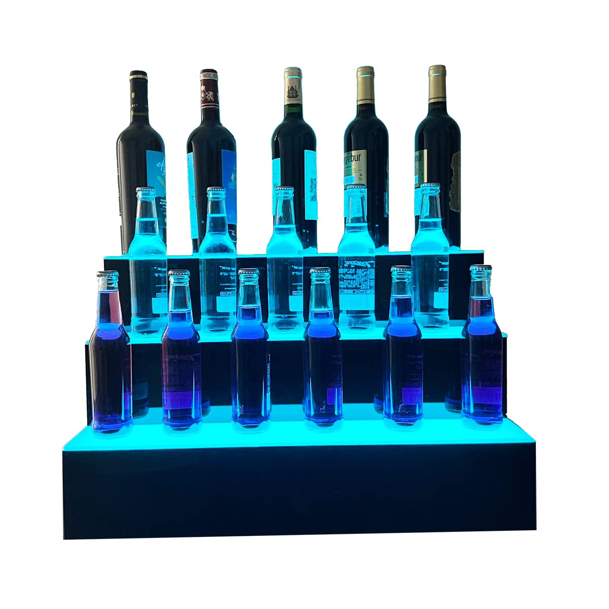 Cozyel 31 Inch 3 Step LED Lighted Liquor Bottle Display Illuminated Liquor Bottle Bar Display Stand LED Display Shelf 3 Tier Home Bar Drinks Lighting Shelves with Remote Control