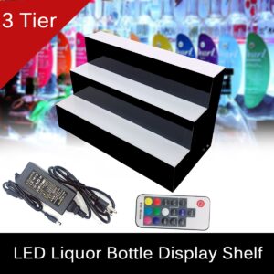 Cozyel 31 Inch 3 Step LED Lighted Liquor Bottle Display Illuminated Liquor Bottle Bar Display Stand LED Display Shelf 3 Tier Home Bar Drinks Lighting Shelves with Remote Control