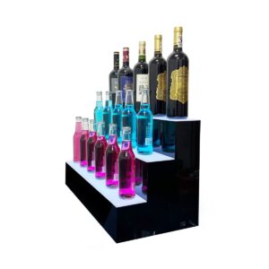 Cozyel 31 Inch 3 Step LED Lighted Liquor Bottle Display Illuminated Liquor Bottle Bar Display Stand LED Display Shelf 3 Tier Home Bar Drinks Lighting Shelves with Remote Control