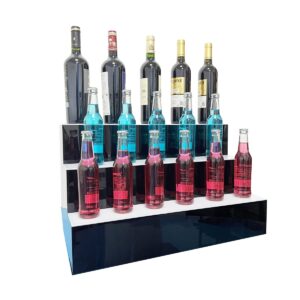 Cozyel 31 Inch 3 Step LED Lighted Liquor Bottle Display Illuminated Liquor Bottle Bar Display Stand LED Display Shelf 3 Tier Home Bar Drinks Lighting Shelves with Remote Control