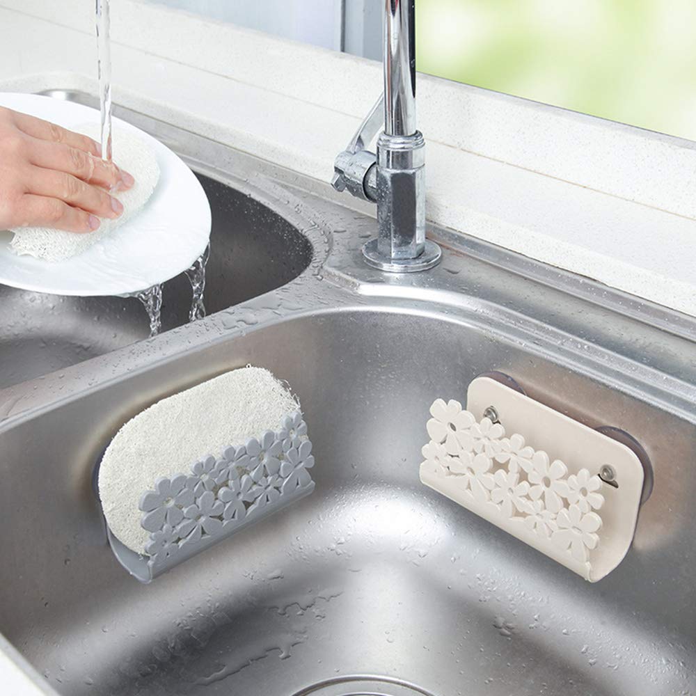 QTMY 2 Pack Sponge Holder, Kitchen Sink Storage Organizer, Sink Caddy Rust Proof, Water Proof & No Drilling,Gray and Beige