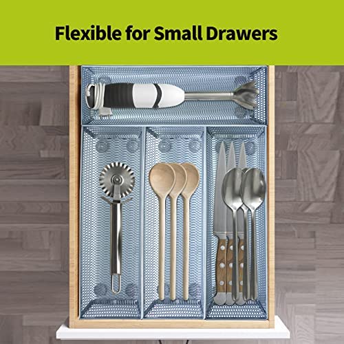 Neudeco Mesh Drawer Organizer,Silverware Drawer Organizer,Metal Cutlery Tray and Utensil Organizer for Flatware,Knives,Spoon, Cosmetic (Silver)