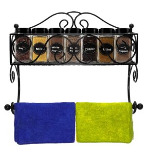 IMAYLLA Paper Towel Holder with Shelf Storage, Decorative Scrollwork Design Adhesive Wall Mount Basket Organizer for Kitchen Bathroom