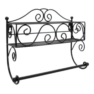 IMAYLLA Paper Towel Holder with Shelf Storage, Decorative Scrollwork Design Adhesive Wall Mount Basket Organizer for Kitchen Bathroom