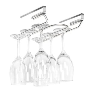 tiilan under cabinet stemware rack, hanging wine glass holder for kitchen, bar, pub - stainless steel, pack of 1