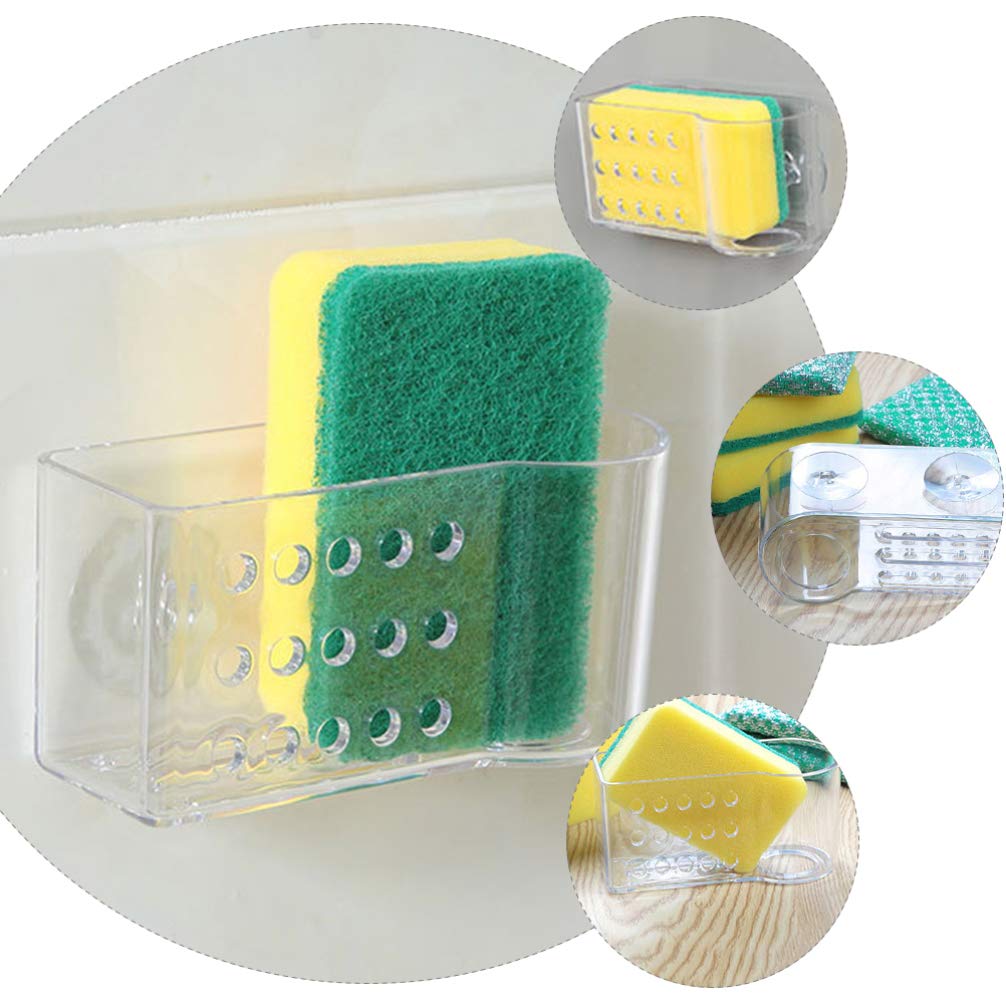 DOITOOL 2pcs Kitchen Sink Caddy Suction Cup Sponge Holder Plastic Sink Tray Soap Scrubber Brush Drying Rack Kitchen Draining Basket