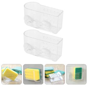 DOITOOL 2pcs Kitchen Sink Caddy Suction Cup Sponge Holder Plastic Sink Tray Soap Scrubber Brush Drying Rack Kitchen Draining Basket