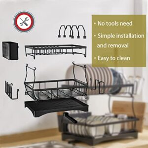 BNUNWISH Dish Drying Rack with Drainboard, 2 Tier Large Capacity Stainless Steel Dish Drainer Racks for Kitchen Counter with Utensil Holder, Cup Racks & Cutting Board Holder