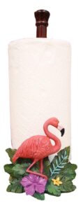 ebros gift tropical birds of paradise graceful pink flamingo kitchen dining paper towel holder dispenser 15" high home accent western decorative figurine dinner table or bar or countertop centerpiece