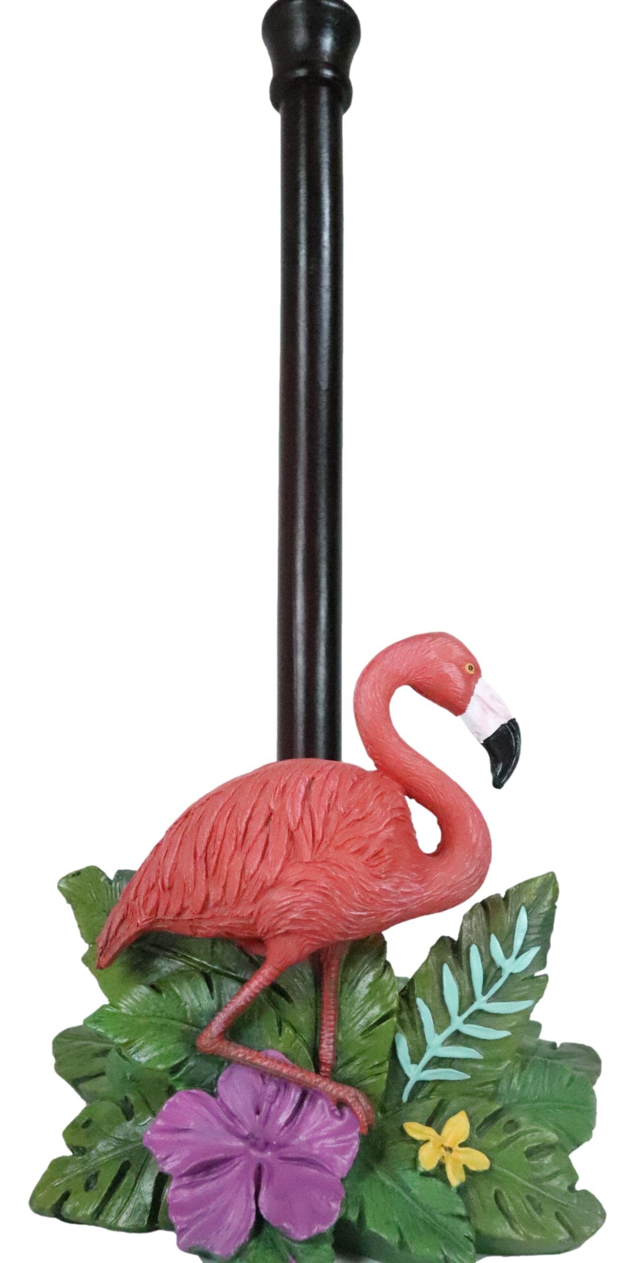 Ebros Gift Tropical Birds of Paradise Graceful Pink Flamingo Kitchen Dining Paper Towel Holder Dispenser 15" High Home Accent Western Decorative Figurine Dinner Table or Bar or Countertop Centerpiece