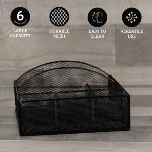 ELTOW Silverware Holder and Paper Plater Organizer for Countertop, 6 Compartment Utensil Caddy for Parties, Home, Office or RV Lifestyle (Black)
