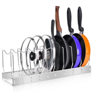 joretle lid organizer pot lid organizer detachable and adjustable pots and pans organizer for kitchen cabinet storage for pots and pans, cutting boards, cooking utensils (1 pack)