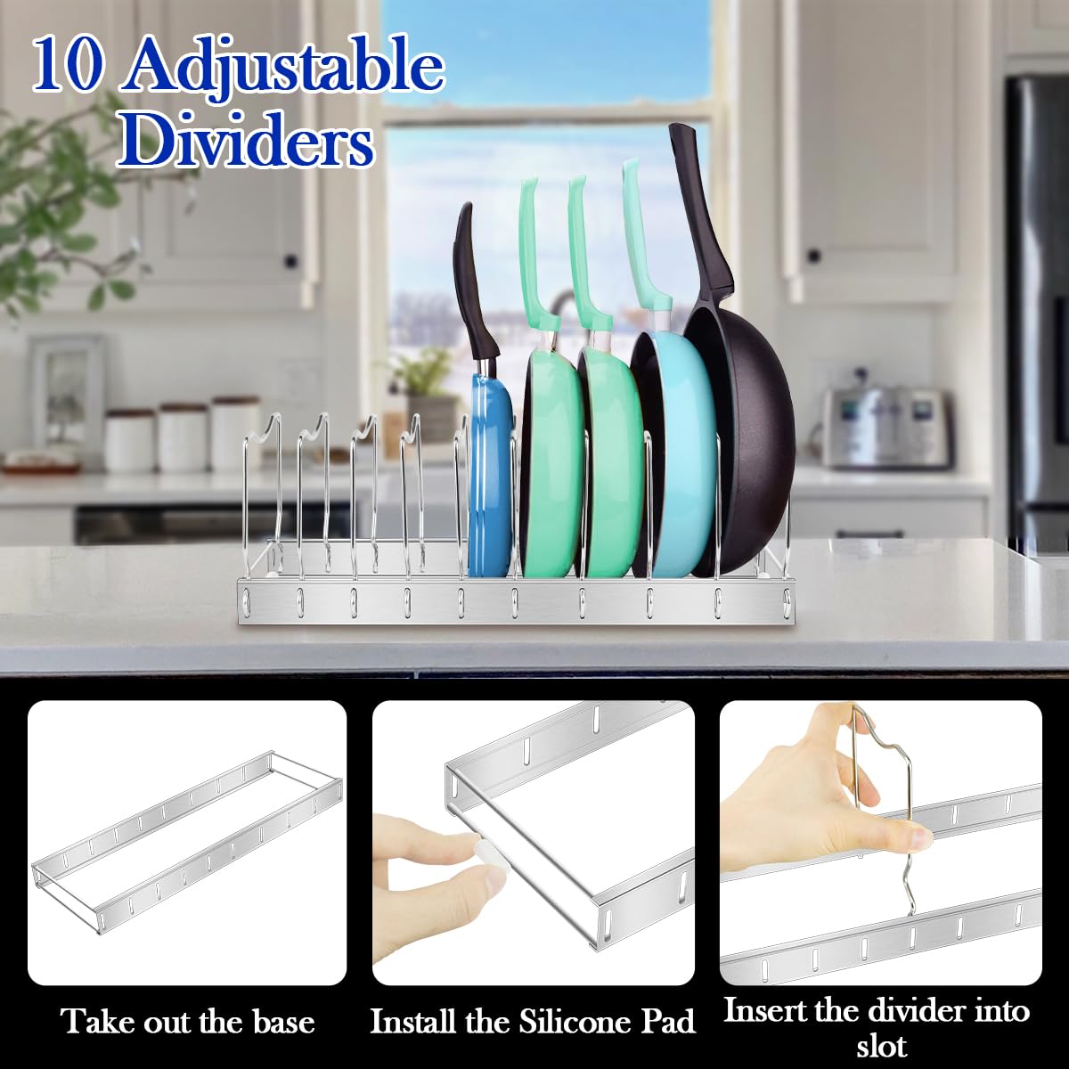 JORETLE Lid Organizer Pot Lid Organizer Detachable and Adjustable Pots and Pans Organizer for Kitchen Cabinet Storage for Pots and Pans, Cutting Boards, Cooking Utensils (1 pack)