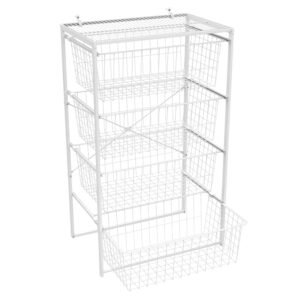 ClosetMaid Wire Basket 4 Drawer Organizer Unit with Shelf for Pantry, Closet, Clothes, Linens, Sturdy Steel, Easy Assembly, White