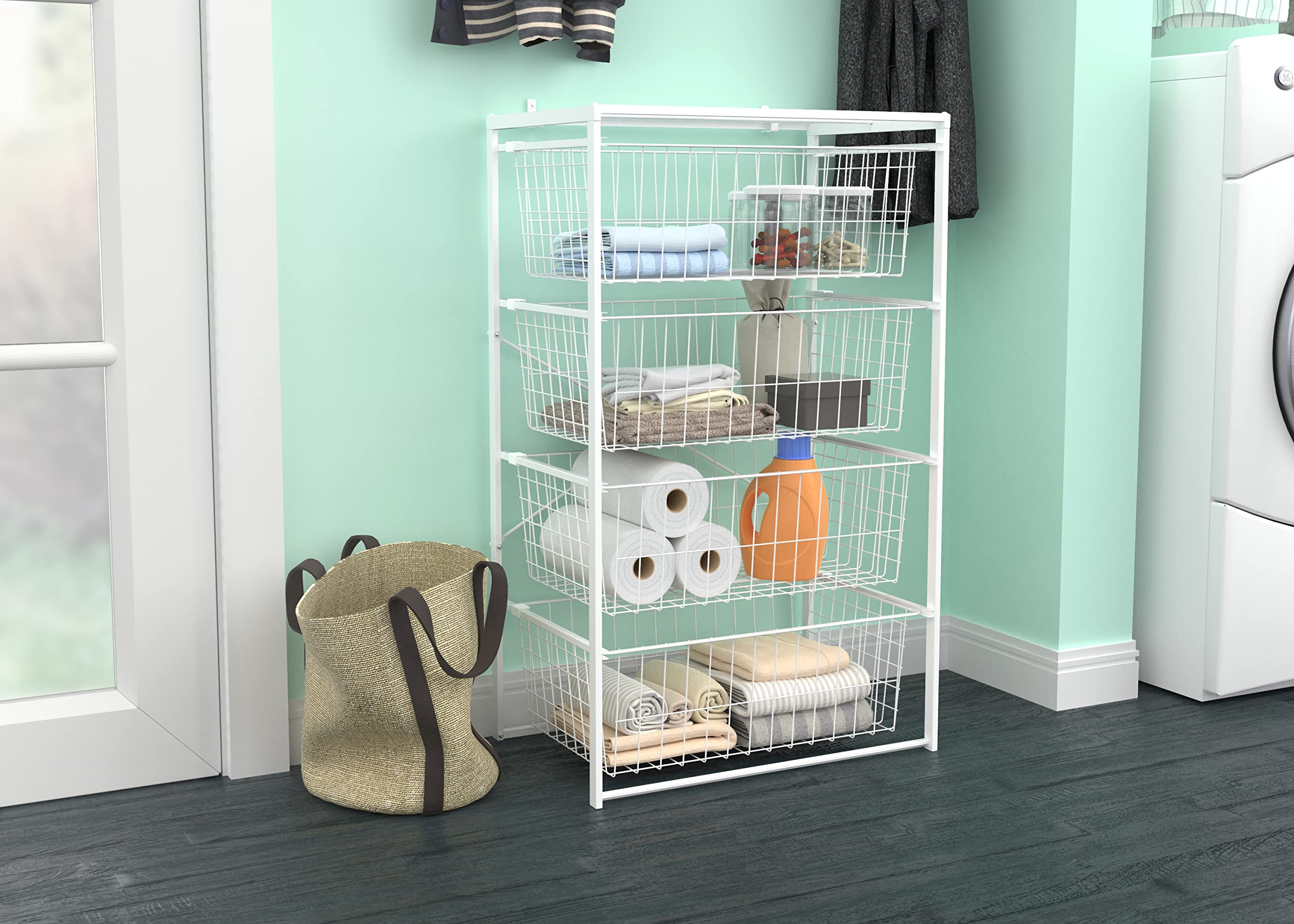 ClosetMaid Wire Basket 4 Drawer Organizer Unit with Shelf for Pantry, Closet, Clothes, Linens, Sturdy Steel, Easy Assembly, White